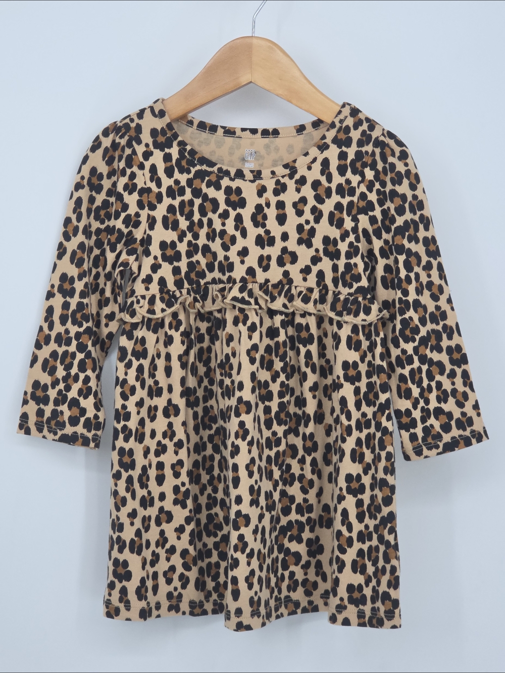 Baby Gap Leopard Print Ruffle Waist Dress Tan Brown Long Sleeve Girls 2T